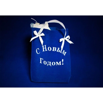 С новым годом пакет (бархат) ( дно:шир.9,5см;дл.16см. выс.32см) синий-белый