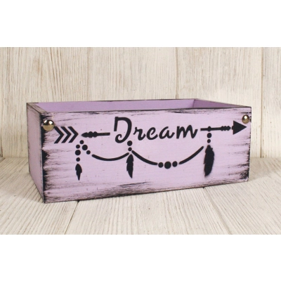 Ящик деревянный Dream (25*14*9,5) дерево, МДФ, окрашен., оформл., Сиреневый пастель, 1шт.