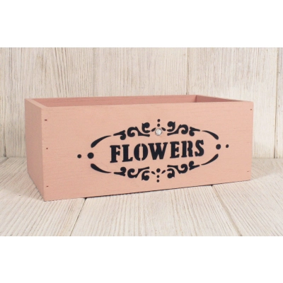 Ящик деревянный Flowers (25*14*9,5) дерево, МДФ, окрашен., оформл., Пудровый, 1шт.