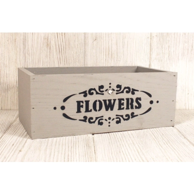 Ящик деревянный Flowers (25*14*9,5) дерево, МДФ, окрашен., оформл., Серый пастель, 1шт.