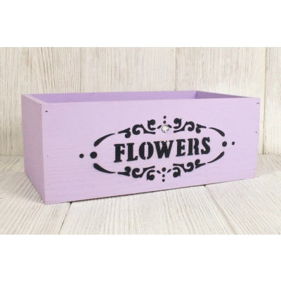 Ящик деревянный Flowers (25*14*9,5) дерево, МДФ, окрашен., оформл., Сиреневый пастель, 1шт.