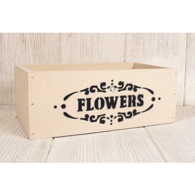 Ящик деревянный Flowers (25*14*9,5) дерево, МДФ, окрашен., оформл., Айвори, 1шт.