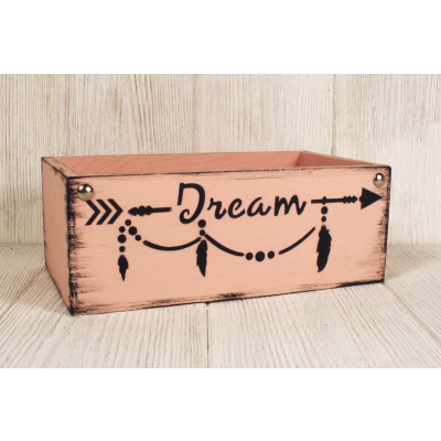 Ящик деревянный Dream (25*14*9,5) дерево, МДФ, окрашен., оформл., Пудровый, 1шт.