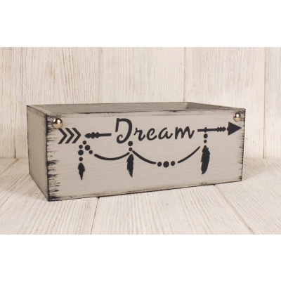 Ящик деревянный Dream (25*14*9,5) дерево, МДФ, окрашен., оформл., Серый пастель, 1шт.