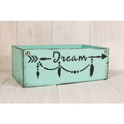 Ящик деревянный Dream (25*14*9,5) дерево, МДФ, окрашен., оформл., Тиффани пастель, 1шт.