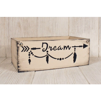 Ящик деревянный Dream (25*14*9,5) дерево, МДФ, окрашен., оформл., Айвори, 1шт.