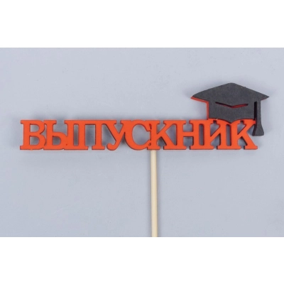 Топпер Выпускник (11*27) МДФ, окрашен. на шпажке, Красный-черный, 1 шт.