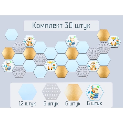Набор панелей декоративных Животные (размер панели 12,5*11) МДФ, окраш., с УФ печатью. Набор 30 шт.