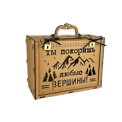 Подарочная упаковка-чемодан Ты покоришь любые вершины! большой (28*12,5*22) Дуб-золото, 1 шт.