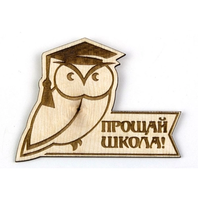 Значок Прощай школа! с совой (8,5*6,5) Фанера 3мм, неокраш., оформл.,1 шт.