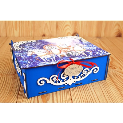 Подарочная коробка Чудес в Новом Году! (24*20*9) Синий-белый,