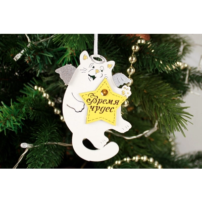 Ёлочное украшение Котик. Время чудес (7*11) МДФ, окрашен., оформл., 1 шт.