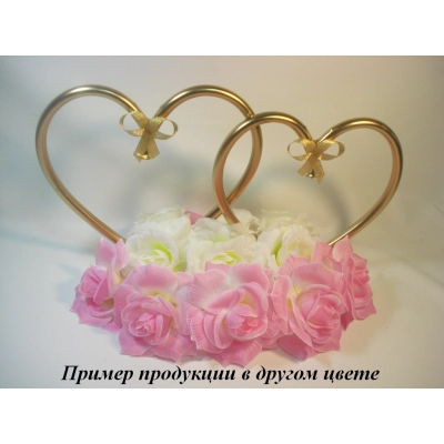 Сердца на крышу с цветами по кругу (47*35*35) Мет.пласт, фанера, цветок, оформл., Малиновый-белый, 1