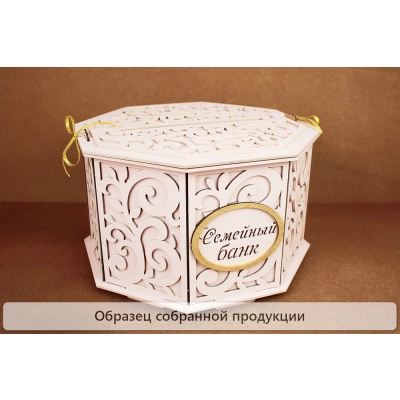 Семейный банк с вензелями, 8 граней (27*27*16,5) МДФ 3мм, окрашен., оформл., Пудровый-золото, 1 шт.