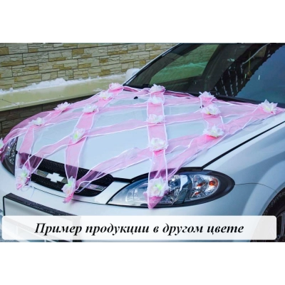 Сетка органза с кант. с цвет. на капот (шир.120см;дл.120см) с розами. Синий-белый