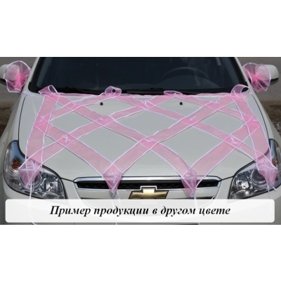 Сетка органза с кантом без цветов на капот (шир.120см;дл.120см)+ 4 украшения на ручки (Ø25см) Белый-