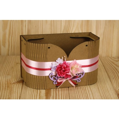 Корзинка для шампанского Венская (22,5*11*13) МДФ 3мм, окрашен. морилкой, оформл., Розовый-сиреневый, 1 шт.