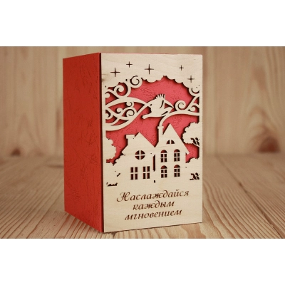 Открытка Наслаждайся каждым мгновением (9*14) Фанера 3мм, картон, оформл., Красный, 1 шт.