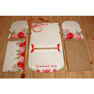 Семейный банк Цветы с печатью (23,5*17*20) МДФ 3мм, УФ печать, окраш., оформл., Белый, 1 шт. БЕЗ С
