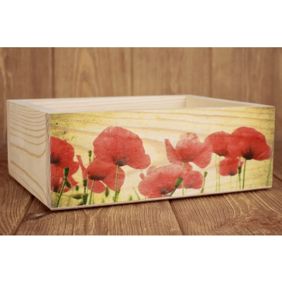 Ящик из массива Маки большой (25*19*9) Дерево, фанера 3мм, неокраш., УФ печать, 1 шт.