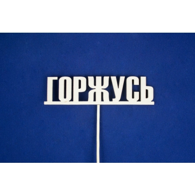 Топпер Горжусь (шир.12см;выс.3см) Фанера 3мм, неокраш. на шпажке, Уп-10 шт.