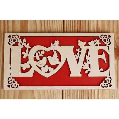 Подарочный конверт LOVE (9,2*17,5) Фанера 3мм, картон, оформл., Красный, 1 шт.