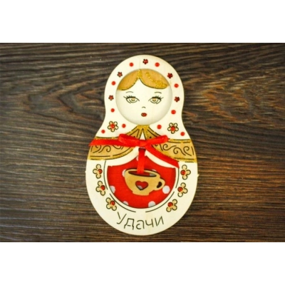 Сувенир-магнит  матрёшка Удачи (6,5*10) Фанера 3мм, неокраш., оформл.,1 шт.