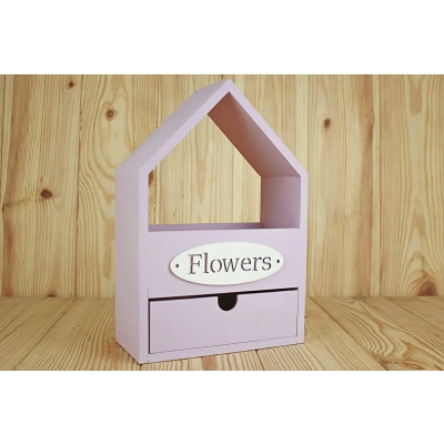 Подарочный ящик-домик с ящичком Flowers (20,5*10*30,5) Дерево, МДФ 3мм, окрашен., оформл., Лавандовый-белый, 1 шт.