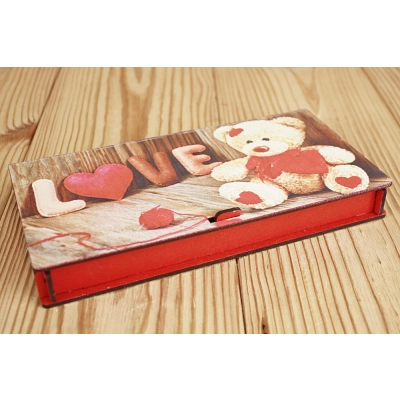 Купюрница Love с мишкой (19*10,5*2,8) МДФ 3мм, УФ печать, окраш., оформл., Красный, 1 шт.