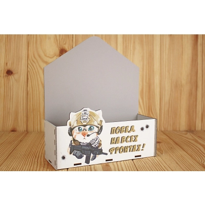 Подарочная упаковка-конверт Побед на всех фронтах (21,5*8,3*25) Серый пастель, 1 шт.