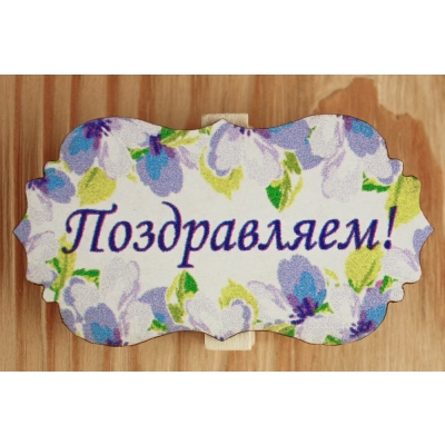 Шильд на прищепке Поздравляем! (6,5*3,5) Картон, УФ печать, Уп-6 шт.