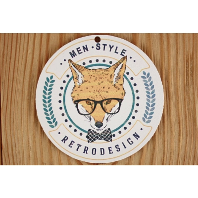 Шильдик MEN STYLE с лисом (8*8) МДФ 3мм, УФ печать, Уп-10 шт.