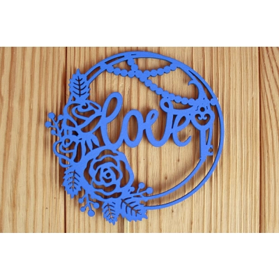 Топпер Love в круге (11,2*30) МДФ 3мм, окрашен. на шпажке, Синий, Уп-10 шт.