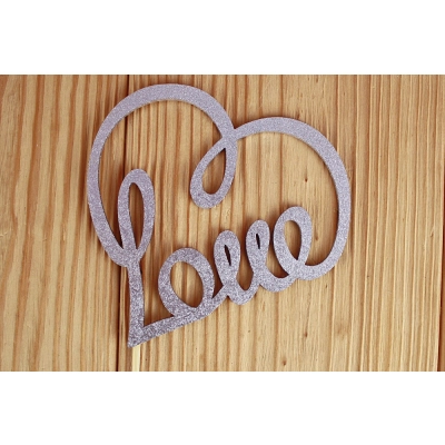Топпер Love сердечком (10,5*30) МДФ 3мм, окрашен. на шпажке, Серебро, Уп-10 шт.