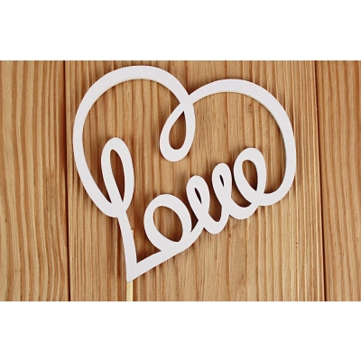 Топпер Love сердечком (10,5*30) МДФ 3мм, окрашен. на шпажке, Белый, Уп-10 шт.