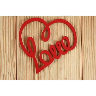 Топпер Love сердечком (10,5*30) МДФ 3мм, окрашен. на шпажке, Красный, Уп-10 шт.