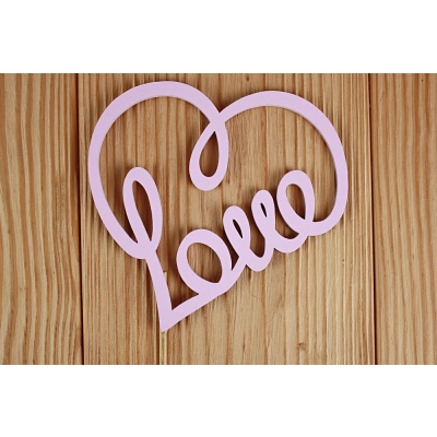 Топпер Love сердечком (10,5*30) МДФ 3мм, окрашен. на шпажке, Розовый пастель, 1 шт.