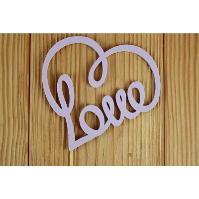 Топпер Love сердечком (10,5*30) МДФ 3мм, окрашен. на шпажке, Сиреневый пастель, 1 шт.