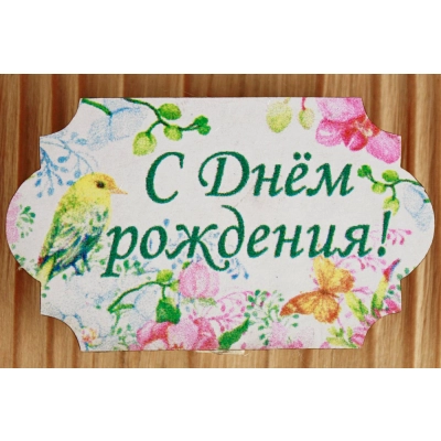 Шильд на прищепке С Днём рождения! с птичкой (5,2*3,5) Картон, УФ печать, Уп-6 шт.