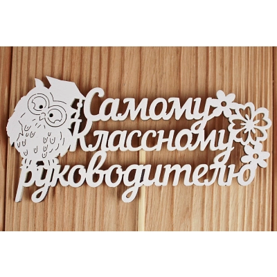 Топпер Самому классному руководителю (12*30) МДФ 3мм, окрашен. на шпажке, Белый, 1 шт.