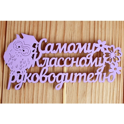 Топпер Самому классному руководителю (12*30) МДФ 3мм, окрашен. на шпажке, Сиреневый, 1 шт.