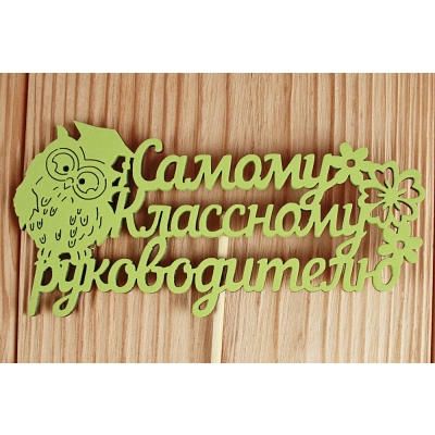 Топпер Самому классному руководителю (12*30) МДФ 3мм, окрашен. на шпажке, Салатовый, 1 шт.