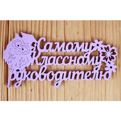 Шильдик Самому классному руководителю (12*6) МДФ 3мм, окрашен., Сиреневый, Уп-10 шт.