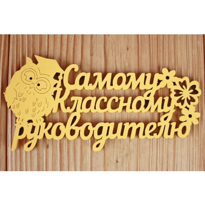 Шильдик Самому классному руководителю (12*6) МДФ 3мм, окрашен., Желтый, Уп-10 шт.
