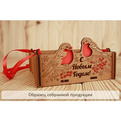 Кормушка для птиц Снегири МИНИ (14*14*7) МДФ 3мм, окрашен. морилкой, оформл., Дуб-красный, 1 шт. БЕЗ СБОРКИ