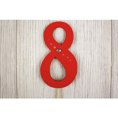 Топпер 8 (5*34) МДФ 3мм, окрашен., оформл., на шпажке, Красный-серебро, Уп-10 шт.