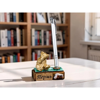 Сувенирная подставка для ручки с мишкой Пермь, 1шт.
