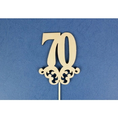 Топпер юбилейный 70 с вензелем (шир.7см;выс.9см) фанера, неокраш., на палочке