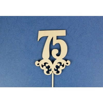 Топпер юбилейный 75 с вензелем (шир.7см;выс.9см) фанера, неокраш., на палочке