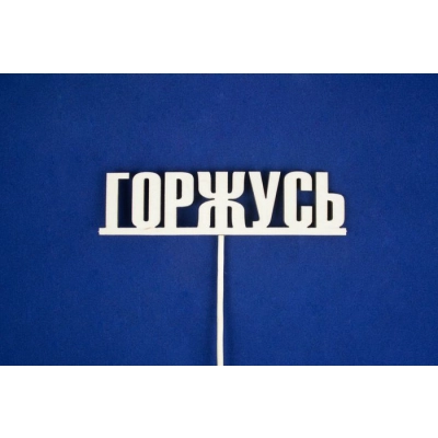 Топпер Горжусь (шир.12см;выс.3см) Фанера 3мм, неокраш. на шпажке, 1 шт.